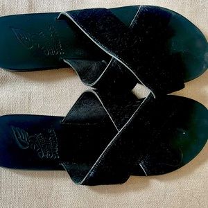 Stunning Ancient Greek Sandals with Black Fur top. Size 42